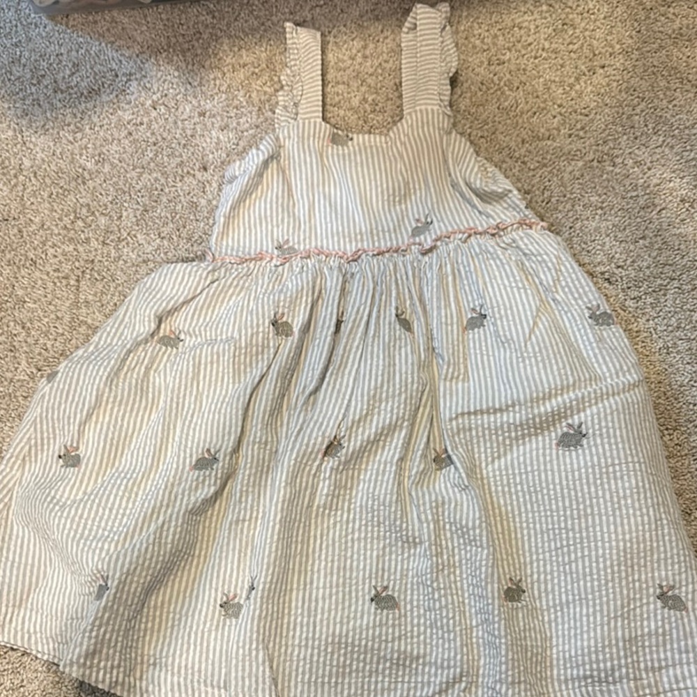 Pink chicken girls embroidered Easter bunny seersucker Dress